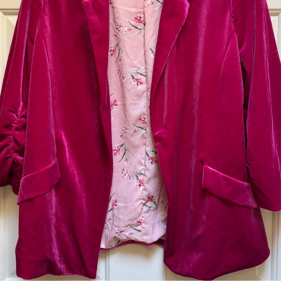SKIES ARE BLUE Anthropologie Velvet Magenta Pink Blazer w Pockets womens size L - Picture 2 of 16